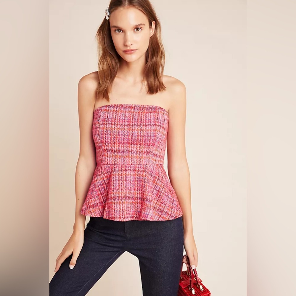 Maeve Pink Strapless Peplum Top
